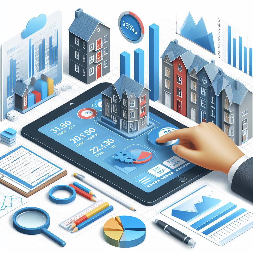 Modern cloud backup infrastructure with server racks, data streams, and security shields protecting property management data