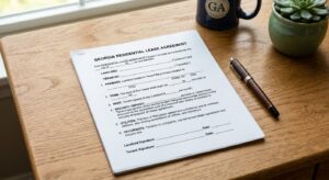 Landlord and tenant reviewing a Georgia lease agreement template
